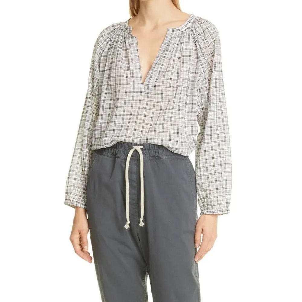 Nili Lotan Brooke Check Plaid Cotton Blouse Size Small